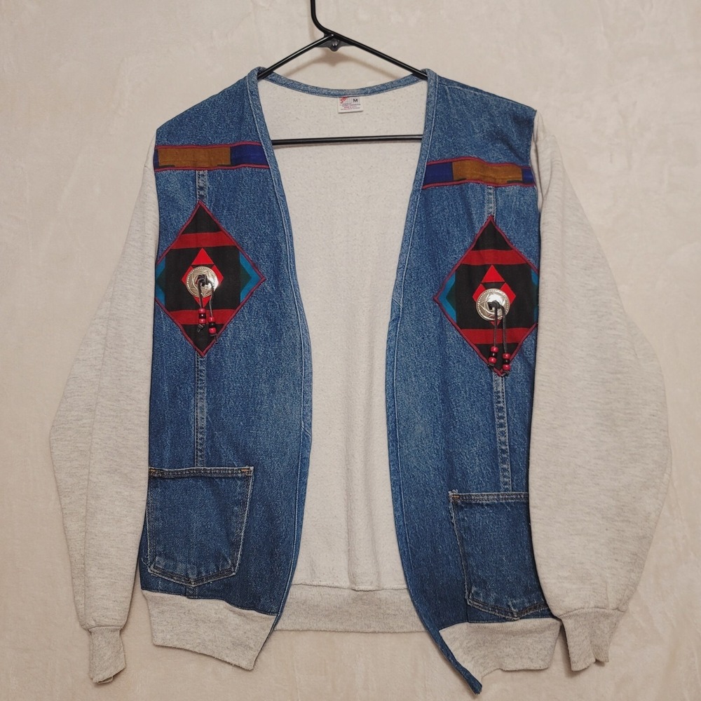 Jerzees Womens Aztec Vest Denim Design Sz M